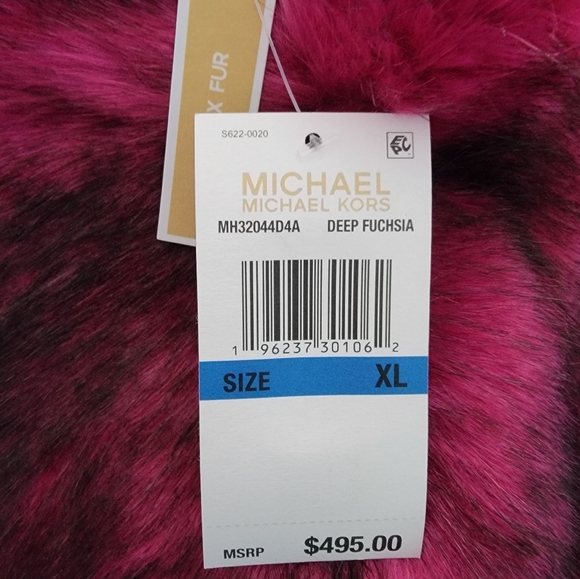 NWT-$495 MICHAEL KORS Faux Fur Fuchsia Jacket- XL - Picture 4 of 4